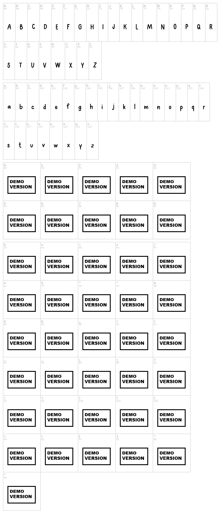 Better Together Spaced font map